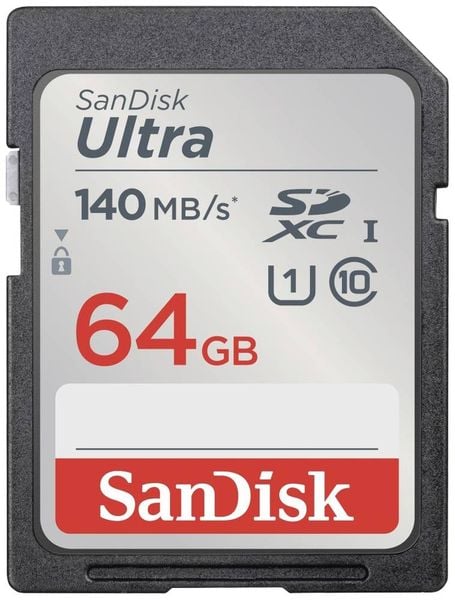 SanDisk SDXC Ultra 64GB (Class 10/UHS-I/140MB/s) SDHC-Karte 64 GB UHS-Class 1 Wasserdicht, stoßsicher