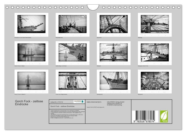 Produktbild: Gorch Fock - zeitlose Eindr&uuml;cke (Wandkalender 2026 DIN A4 quer), CALVENDO Monatskalender