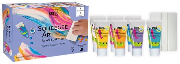 Produktbild: KREUL Squeegee Art Set mit Kids Art Kinder-K&uuml;nstlerfarben, 7 x 20 ml Tuben