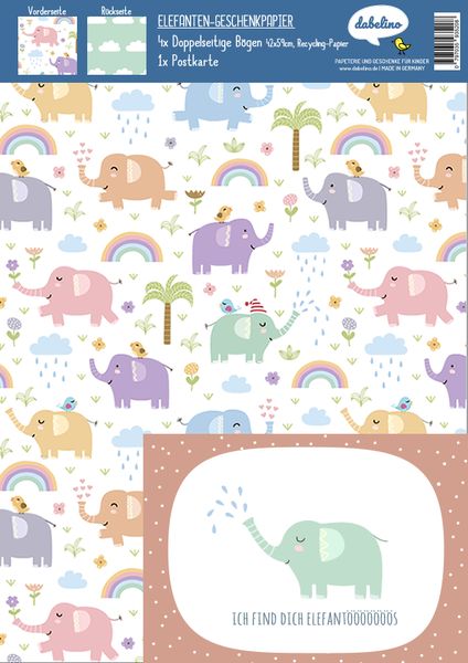 Produktbild: Geschenkpapier-Set f&uuml;r Kinder: Elefanten