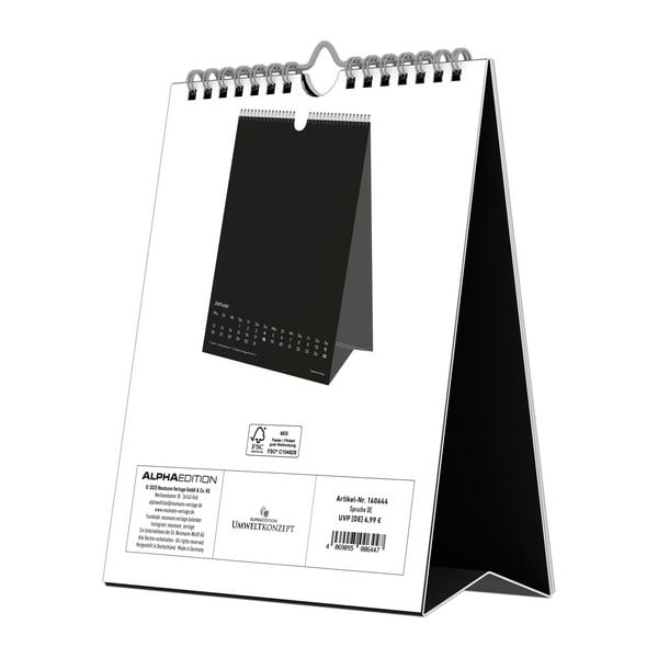 Produktbild: Kreativ-Kalender Tischaufsteller hoch schwarz 2026 - 16 x 20 - Foto, Malen, Basteln A4 - datiert - Kreativkalender - Foto-Kalender - Alpha Edition