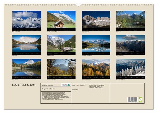 Produktbild: Berge, T&auml;ler & Seen (Wandkalender 2026 DIN A2 quer), CALVENDO Monatskalender