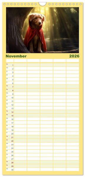 Produktbild: Familienplaner 2026 - M&auml;rchenhafte Helden mit feuchter Nase mit 5 Spalten (Wandkalender, 21 x 45 cm) CALVENDO