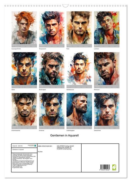 Produktbild: Gentlemen in Aquarell (Wandkalender 2026 DIN A2 hoch), CALVENDO Monatskalender
