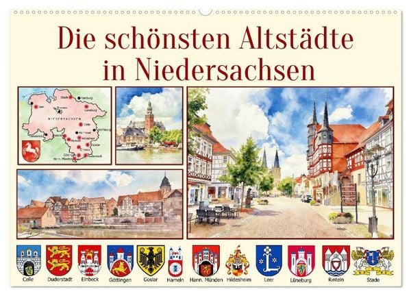 Produktbild: Die sch&ouml;nsten Altst&auml;dte in Niedersachsen (Wandkalender 2027 DIN A2 quer), CALVENDO Monatskalender