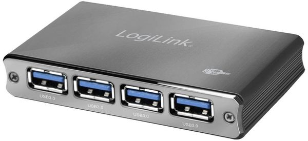Produktbild: LogiLink UA0282 USB-Hub 4 Port USB-A USB 3.0 5 GBit/s mit Aluminiumgeh&auml;use, mit Status-LEDs Spacegrau UA0282