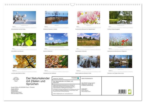 Produktbild: Der Naturkalender mit Zitaten und Spr&uuml;chen (Wandkalender 2027 DIN A2 quer), CALVENDO Monatskalender