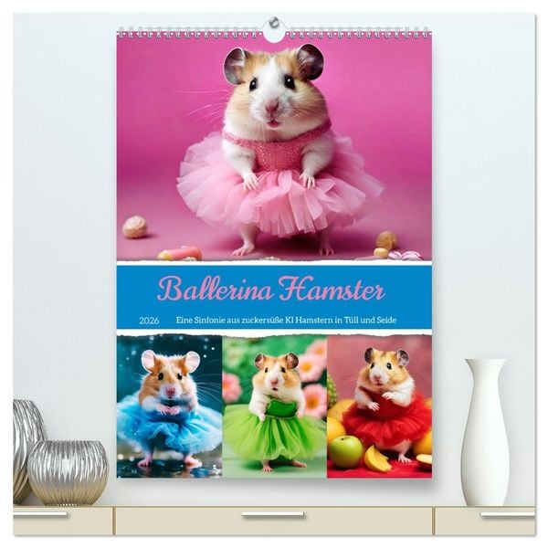Produktbild: Ballerina Hamster - Eine Sinfonie aus zuckers&uuml;&szlig;e KI Hamstern in T&uuml;ll und Seide (hochwertiger Premium Wandkalender 2026 DIN A2 hoch), Kunstdruck in Hochglanz