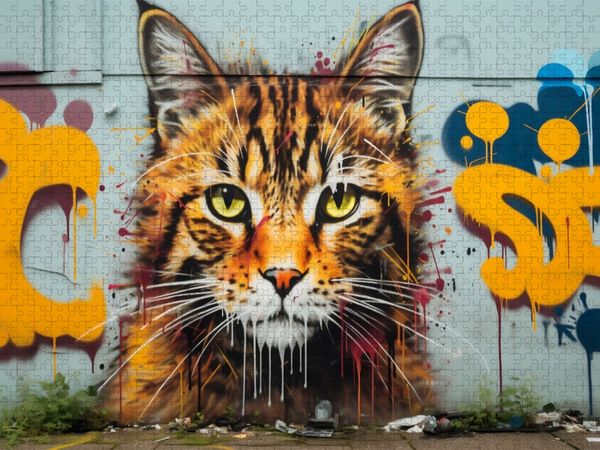 Produktbild: CALVENDO Puzzle Ein Motiv aus dem Kalender "Graffiti Katzen" | 1000 Teile Lege-Gr&ouml;&szlig;e 64x48cm Foto-Puzzle f&uuml;r gl&uuml;ckliche Stunden
