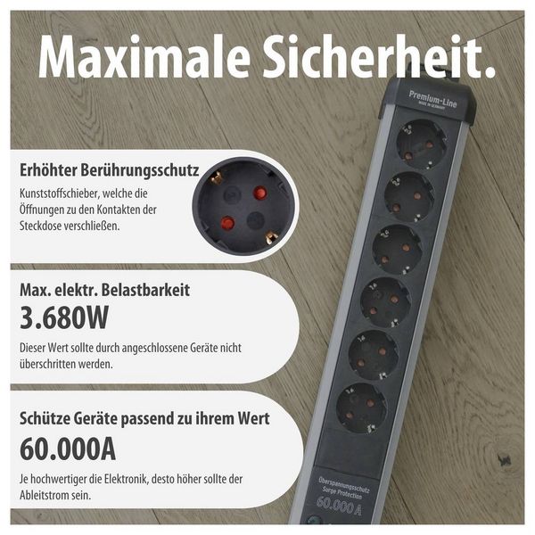 Produktbild: Brennenstuhl 1391010601 &Uuml;berspannungsschutz-Steckdosenleiste Silber, Schwarz Schutzkontakt 1 St.