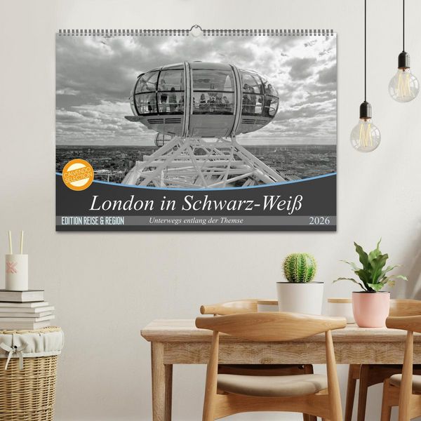 Produktbild: London in Schwarz-Wei&szlig; (Wandkalender 2026 DIN A2 quer), CALVENDO Monatskalender