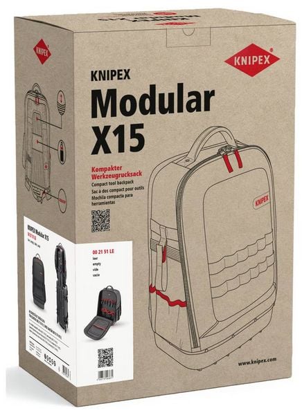 Produktbild: Knipex Modular X15 00 21 51 LE Elektriker, Handwerker, Lehrlinge, Techniker, Universal Werkzeugrucksack best&uuml;ckt (L x B x H) 485 x 383 x 485 mm