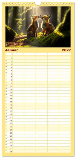 Produktbild: Familienplaner 2027 - Putzige Tierwelt - gemeinsam die Welt entdecken mit 5 Spalten (Wandkalender, 21 x 45 cm) CALVENDO