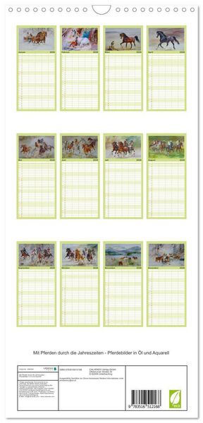 Produktbild: Familienplaner 2026 - Mit Pferden durch die Jahreszeiten - Pferdebilder in &Ouml;l und Aquarell mit 5 Spalten (Wandkalender, 21 x 45 cm) CALVENDO