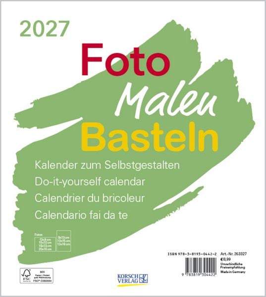 Produktbild: Foto-Malen-Basteln Bastelkalender wei&szlig; 2027