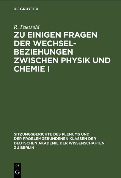 Produktbild: Zu einigen Fragen der Wechselbeziehungen zwischen Physik und Chemie I