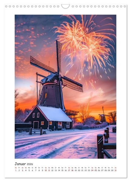 Produktbild: Windm&uuml;hlen - Zauberhaft mit einer KI in Szene gesetzt (Wandkalender 2026 DIN A3 hoch), CALVENDO Monatskalender