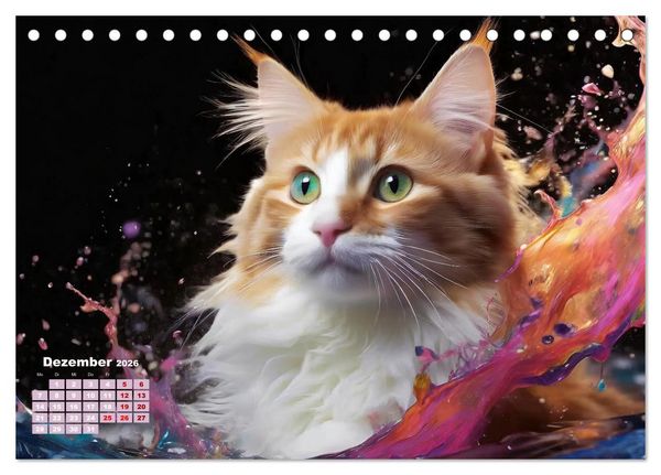 Produktbild: Splash - Katzen im Farbrausch (Tischkalender 2026 DIN A5 quer), CALVENDO Monatskalender