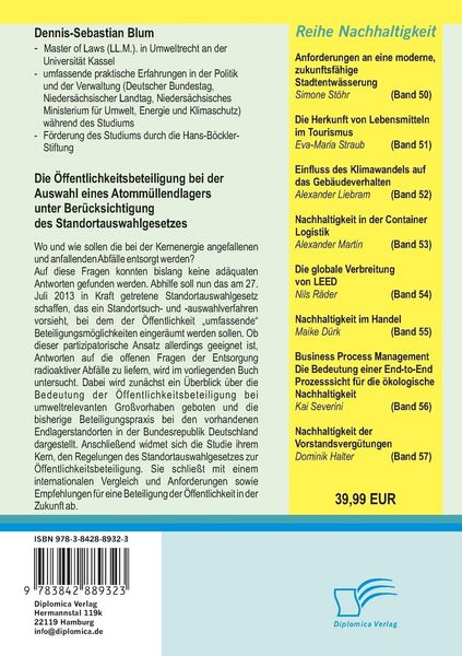 Produktbild: Die &Ouml;ffentlichkeitsbeteiligung bei der Auswahl eines Atomm&uuml;llendlagers unter Ber&uuml;cksichtigung des Standortauswahlgesetzes