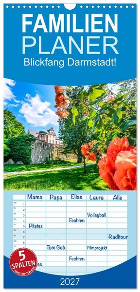 Produktbild: Familienplaner 2027 - Blickfang Darmstadt! mit 5 Spalten (Wandkalender, 21 x 45 cm) CALVENDO