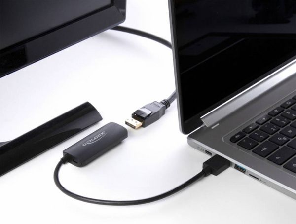 Produktbild: Delock 63206 HDMI / USB-Micro-B / DisplayPort Adapter [1x HDMI-Stecker - 1x DisplayPort Buchse, Micro USB] Schwarz 0.24 m