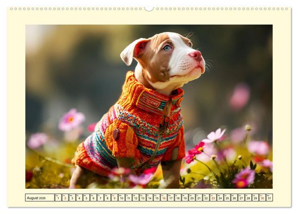 Produktbild: Pit Bull Terrier. Zwischen Wildblumen und Gro&szlig;stadtglanz (hochwertiger Premium Wandkalender 2026 DIN A2 quer), Kunstdruck in Hochglanz