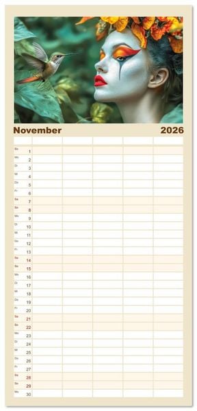 Produktbild: Familienplaner 2026 - Kolibris - Zauberhafte Fantasiewerke mit 5 Spalten (Wandkalender, 21 x 45 cm) CALVENDO