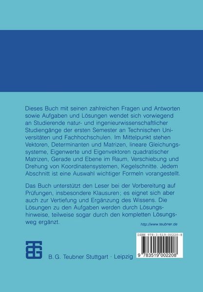 Produktbild: Lineare Algebra und Analytische Geometrie in Fragen und &Uuml;bungsaufgaben
