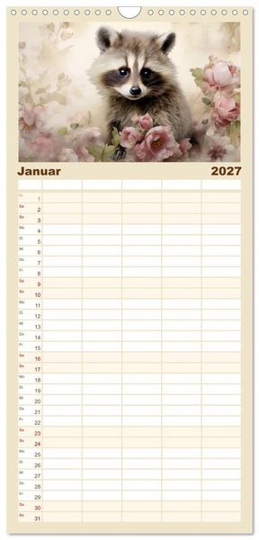 Produktbild: Familienplaner 2027 - Tierisch s&uuml;&szlig;! mit 5 Spalten (Wandkalender, 21 x 45 cm) CALVENDO