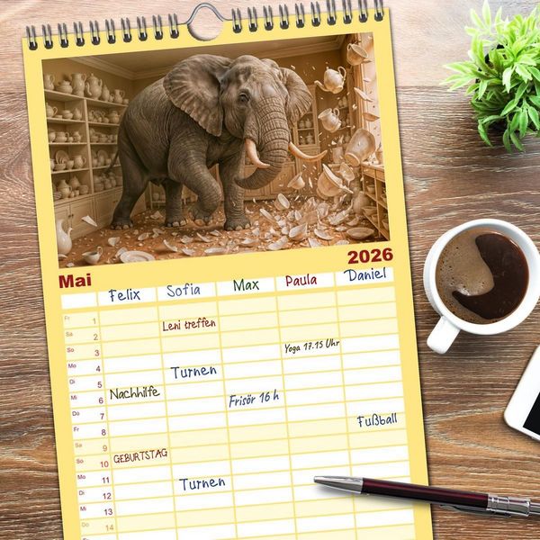 Produktbild: Familienplaner 2026 - Tierische Redewendungen - Ein Kalender voller Spr&uuml;che und Sprachbilder mit 5 Spalten (Wandkalender, 21 x 45 cm) CALVENDO