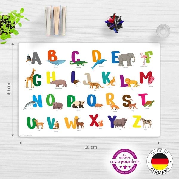 Produktbild: Cover-your-desk Schreibtischunterlage f&uuml;r Kinder abc mit Tieren - franz&ouml;sisch, aus hochwertigem Vinyl , 60 x 40 cm