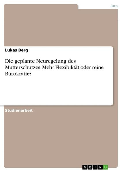 Die geplante Neuregelung des Mutterschutzes. Mehr Flexibilität oder reine Bürokratie?, Taschenbuch von Lukas Berg, GRIN, 9783668440739