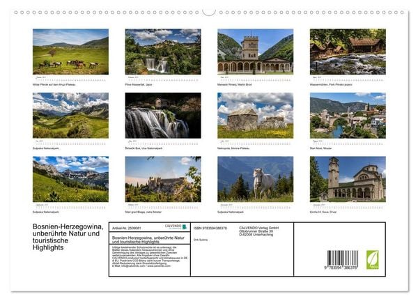 Produktbild: Bosnien-Herzegowina, unber&uuml;hrte Natur und touristische Highlights (hochwertiger Premium Wandkalender 2027 DIN A2 quer), Kunstdruck in Hochglanz