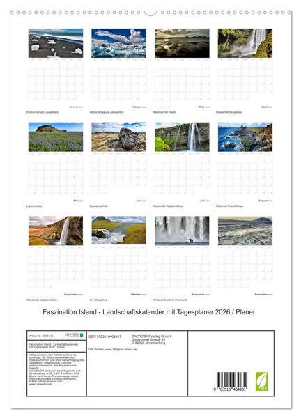 Produktbild: Faszination Island - Landschaftskalender mit Tagesplaner 2026 / Planer (hochwertiger Premium Wandkalender 2026 DIN A2 hoch), Kunstdruck in Hochglanz