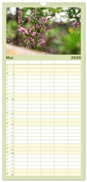 Produktbild: Familienplaner 2026 - Zauberhaftes Heidekraut - Elbsandstein mit 5 Spalten (Wandkalender, 21 x 45 cm) CALVENDO