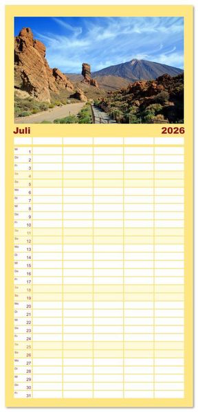 Produktbild: Familienplaner 2026 - Teneriffa - Insel der Gl&uuml;ckseligen mit 5 Spalten (Wandkalender, 21 x 45 cm) CALVENDO