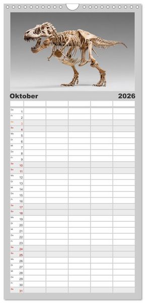 Produktbild: Familienplaner 2026 - Knochen der Giganten - Dinosaurier im Portr&auml;t mit 5 Spalten (Wandkalender, 21 x 45 cm) CALVENDO