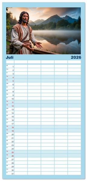 Produktbild: Familienplaner 2026 - Durch das Jahr mit Jesus mit 5 Spalten (Wandkalender, 21 x 45 cm) CALVENDO