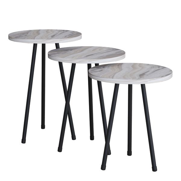 Produktbild: 3 tlg. Holz Beistelltisch Couchtisch Mamor Mirola