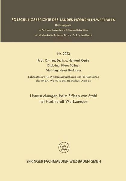Produktbild: Untersuchungen beim Fr&auml;sen von Stahl mit Hartmetall-Werkzeugen
