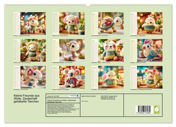 Produktbild: Kleine Freunde aus Wolle. Zauberhaft geh&auml;kelte Tierchen (hochwertiger Premium Wandkalender 2026 DIN A2 quer), Kunstdruck in Hochglanz