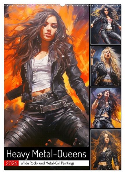 Produktbild: Heavy Metal-Queens. Wilde Rock- und Metal-Girl Paintings (Wandkalender 2026 DIN A2 hoch), CALVENDO Monatskalender