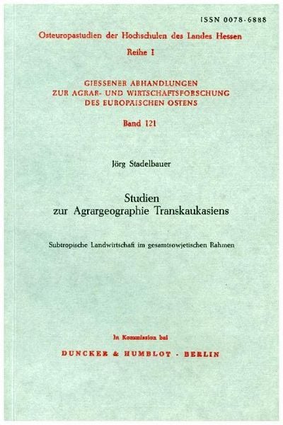 Produktbild: Studien zur Agrargeographie Transkaukasiens.