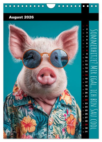 Produktbild: Coole Sau - Lustiger Spr&uuml;che Kalender mit witzigen Schweinchen (Wandkalender 2026 DIN A4 hoch), CALVENDO Monatskalender