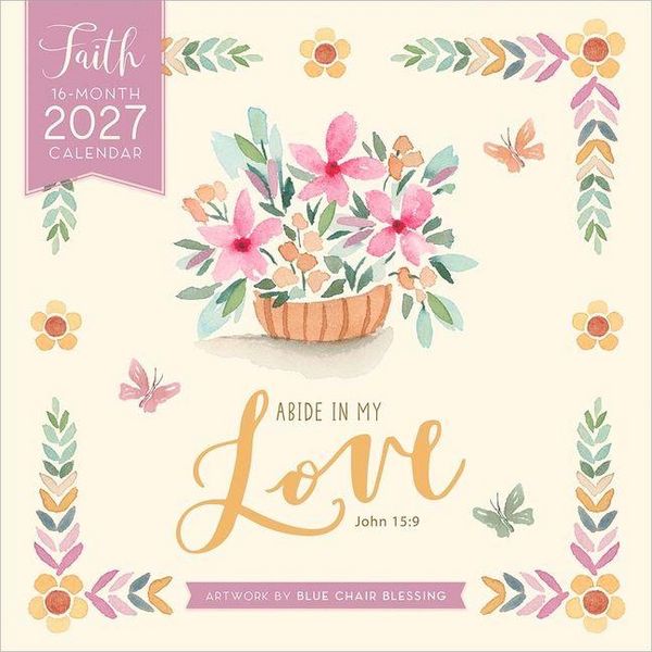 Produktbild: Faith 2027 12 X 24 Inch (Hanging) Monthly Square Wall Calendar Featuring the Artwork of Emily Burger of Blue Chair Blessing Plastic-Free