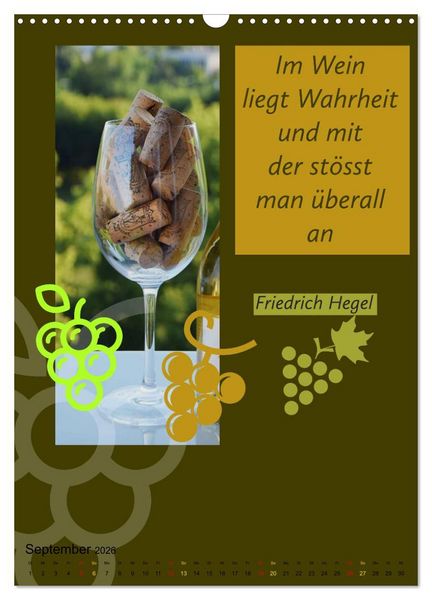 Produktbild: WEIN Weisheiten und Sprichworte (Wandkalender 2026 DIN A3 hoch), CALVENDO Monatskalender