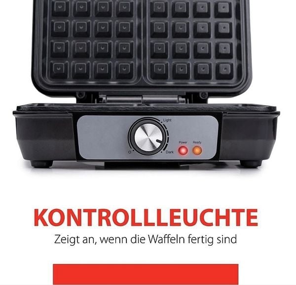 Produktbild: ALPINA Waffeleisen, 1000 Watt, Scharz-Silber