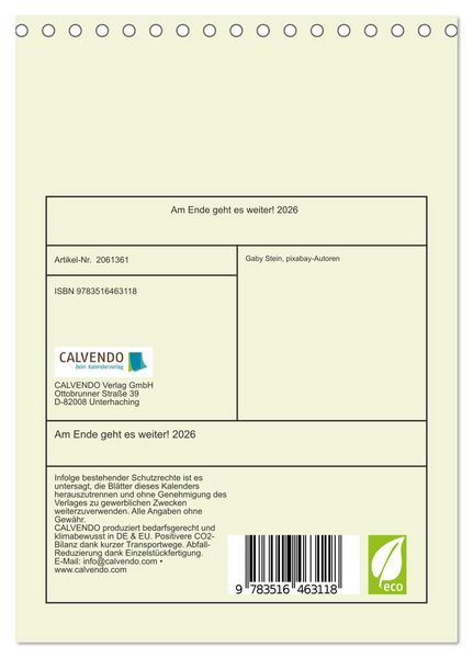 Produktbild: Am Ende geht es weiter! 2026 (Tischkalender 2026 DIN A5 hoch), CALVENDO Monatskalender