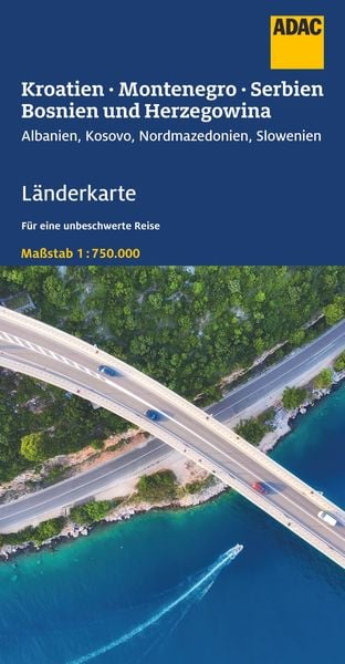 Produktbild: ADAC Länderkarte Kroatien, Montenegro, Serbien, Bosnien u. Herzegowina 1:750.000