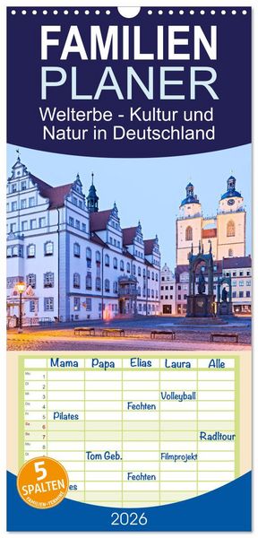 Produktbild: Familienplaner 2026 - Welterbe - Kultur und Natur in Deutschland mit 5 Spalten (Wandkalender, 21 x 45 cm) CALVENDO